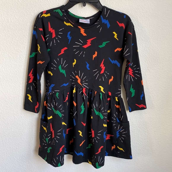 Hanna Andersson Lightning Bolt Pattern Long Sleeves Black Cotton Dress Sz 6-7 - Picture 1 of 7